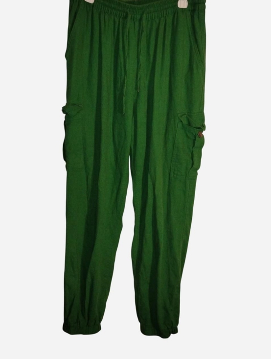 Love Tree Pants - Love Tree Kelly Green Cargo Jogger Pants Size Large - Linen Blend Style